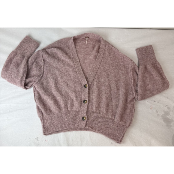 Free People Oversized Alpaca Nylon Cardigan Sweater Pink Academia Medium - Picture 1 of 10